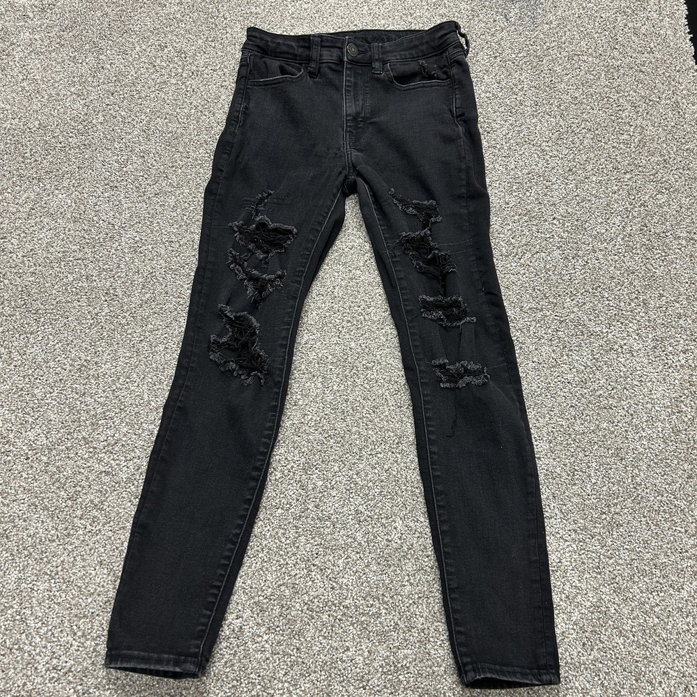 American Eagle Outfitters High Rise Jegging Jeans Womens 6 Black Stretch Denim